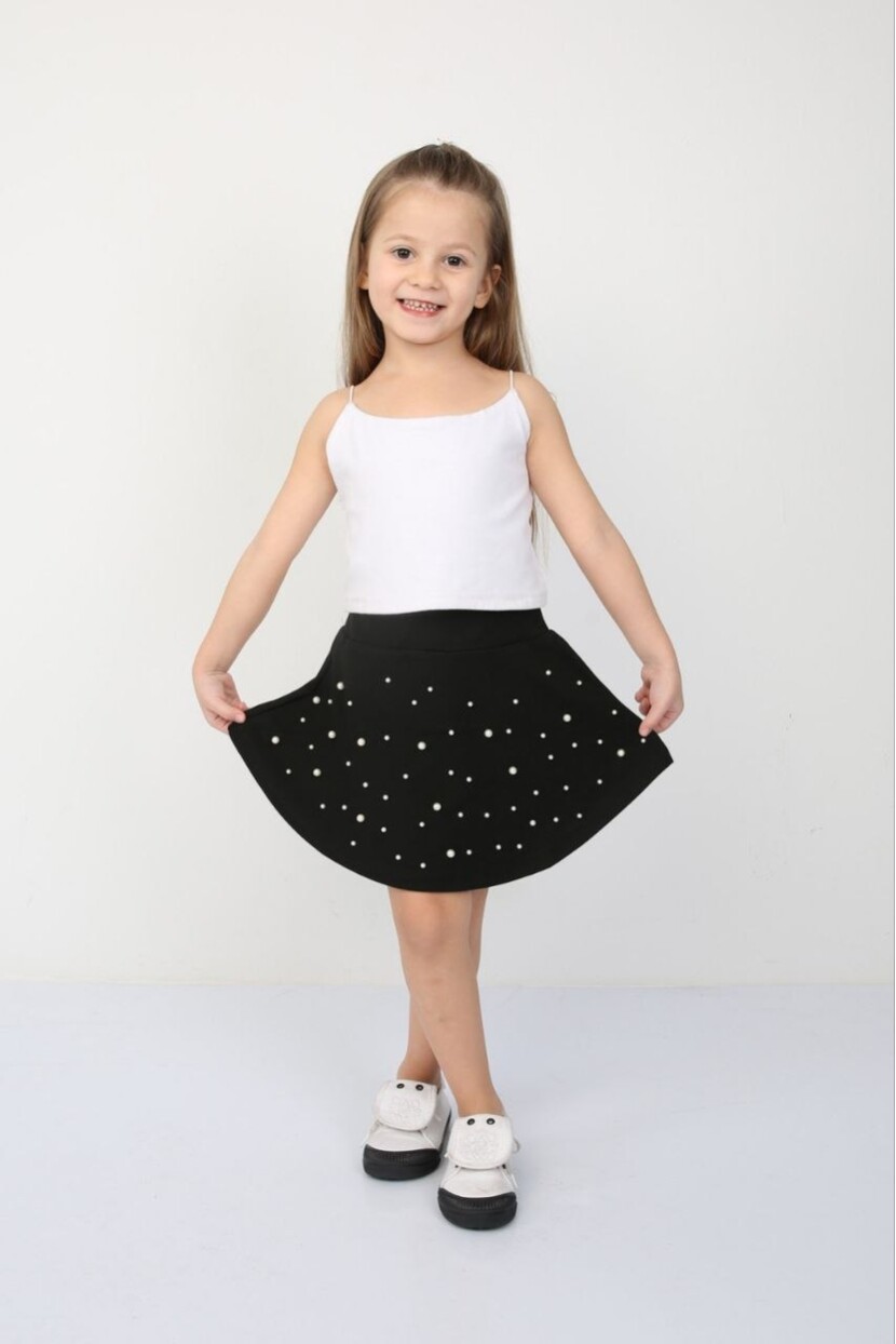 ÇELİK KUMAŞ İNCİ DETAYLI ETEK