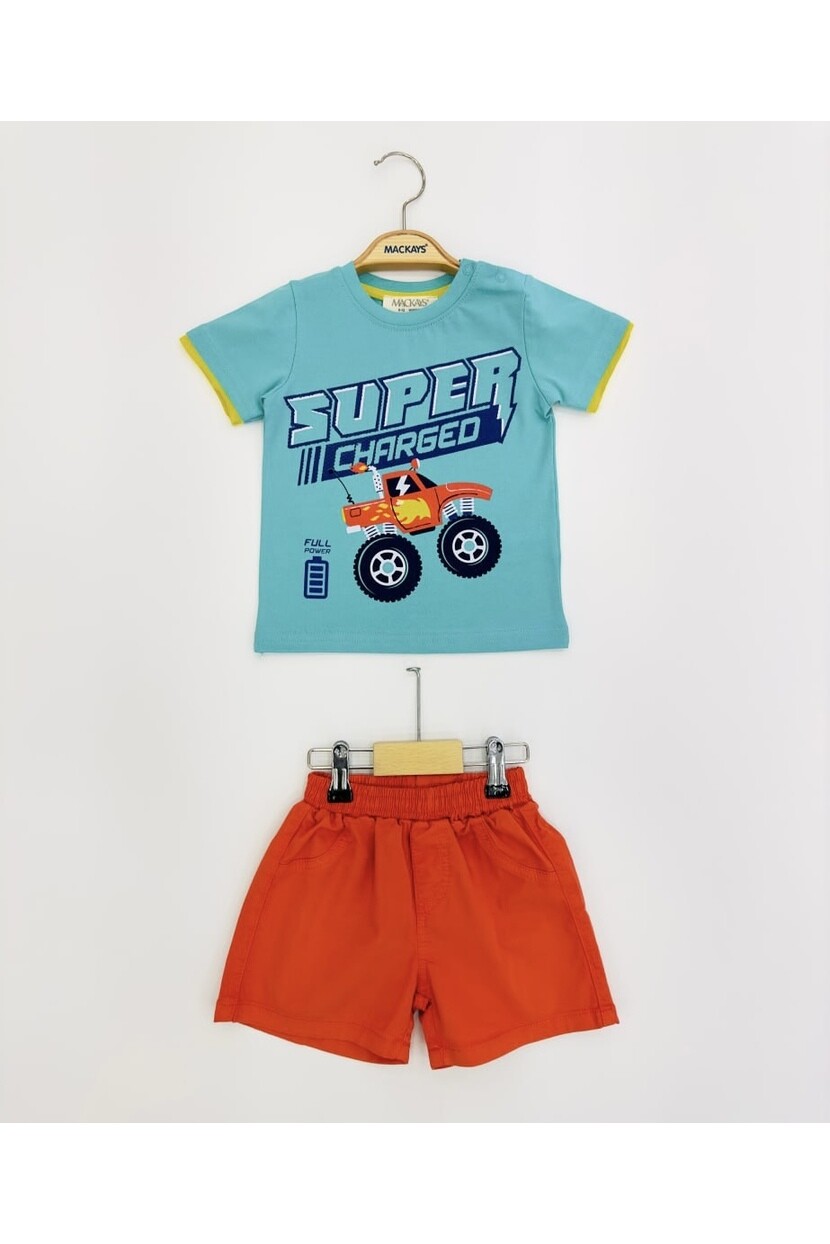 ERKEK ARABA BASKILI KISA KOLLU ŞORTLU TAKIM