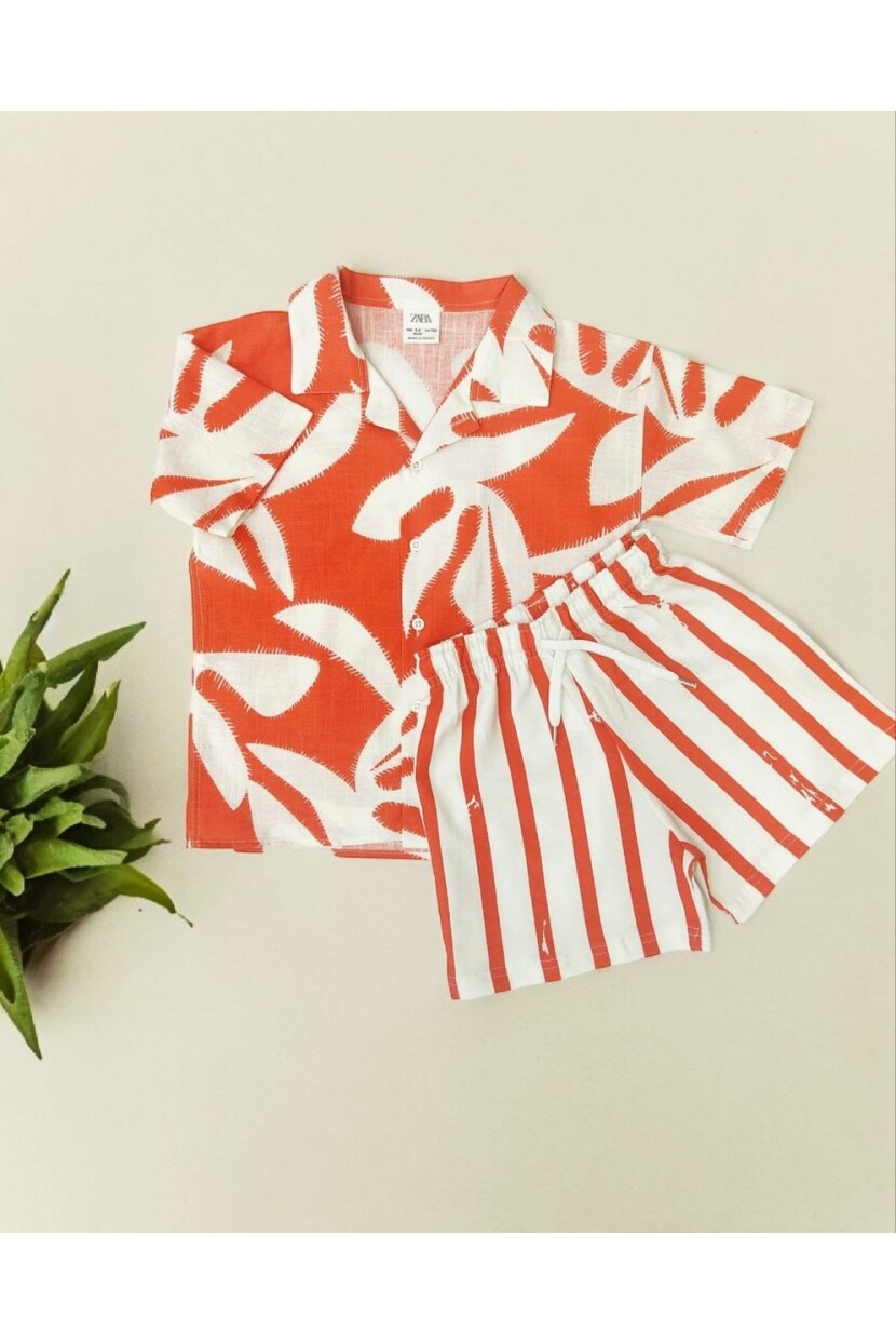 ERKEK BASKILI GÖMLEK ŞORTLU TAKIM