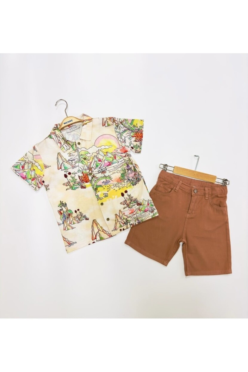 ERKEK BASKILI GÖMLEKLİ ŞORTLU TAKIM