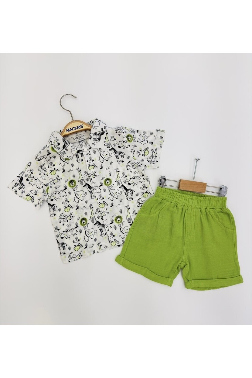 ERKEK HAYVAN DESENLİ KETEN ŞORTLU TAKIM