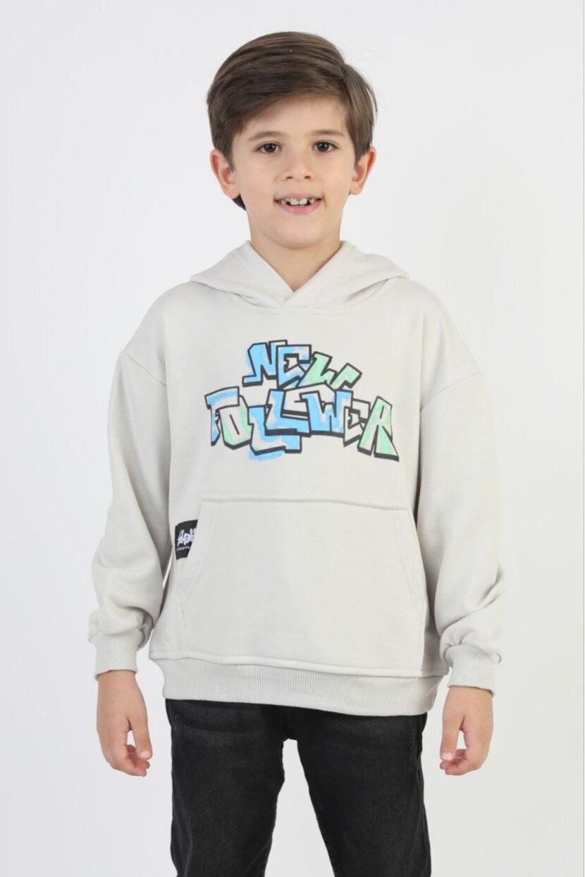 ERKEK KAPŞONLU GRAFİTİ YAZILI SWEATSHİRT