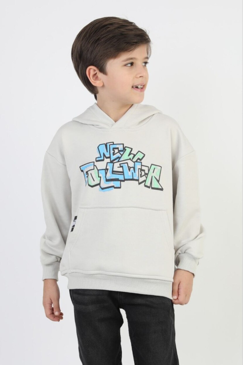 ERKEK KAPŞONLU GRAFİTİ YAZILI SWEATSHİRT