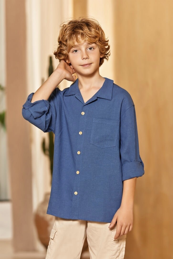 ERKEK KETEN MAVİ GÖMLEK