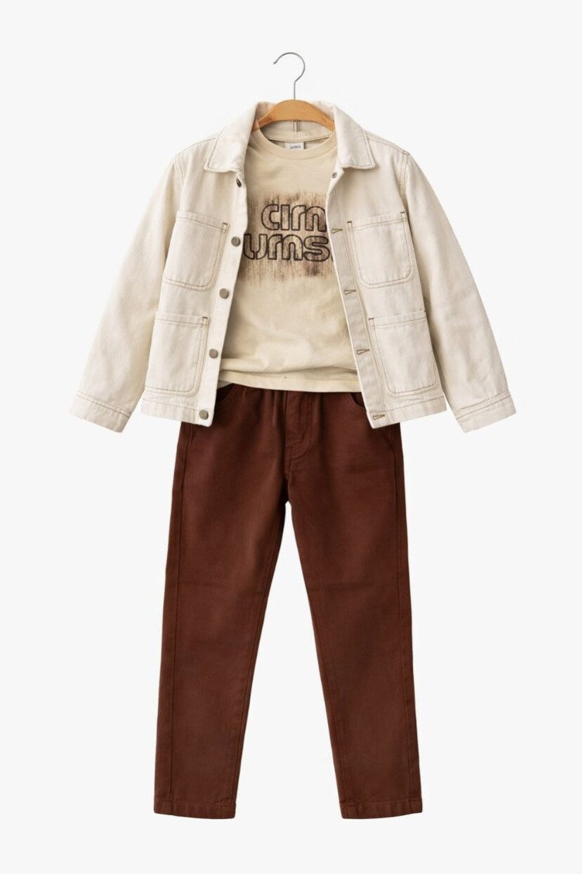 ERKEK NAKIŞLI GÖMLEK T-SHİRT GABARDİN PANTOLON 3LÜ TAKIM