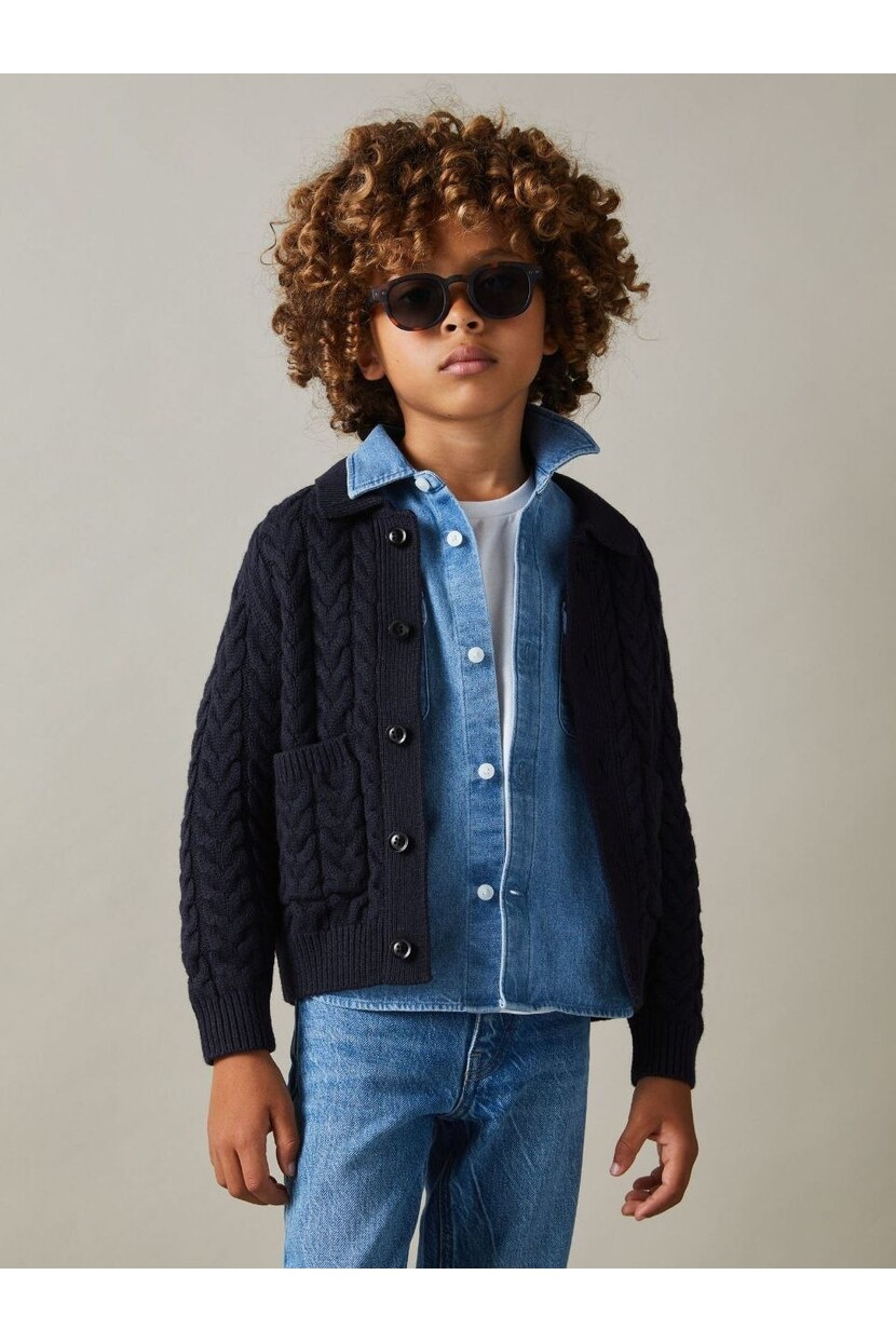 ERKEK ÖRGÜ DESENLİ YAKA DETAYLI TRİKO HIRKA