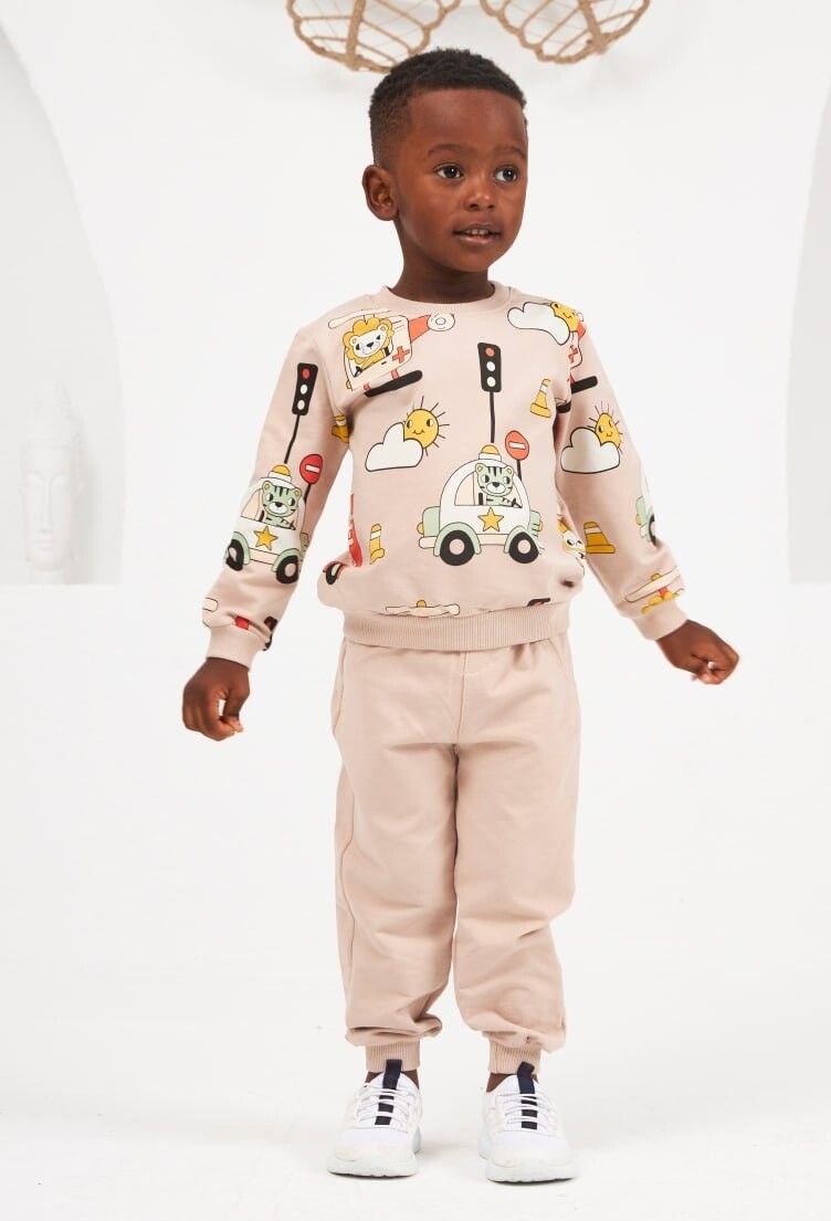 ERKEK RENK EKRU BASKILI BEBEK TAKIM