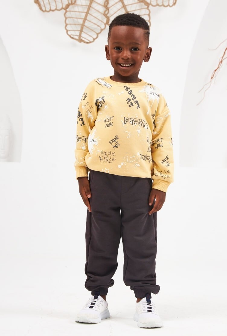 ERKEK SARI RENK YAZILI EŞOFMAN TAKIMI