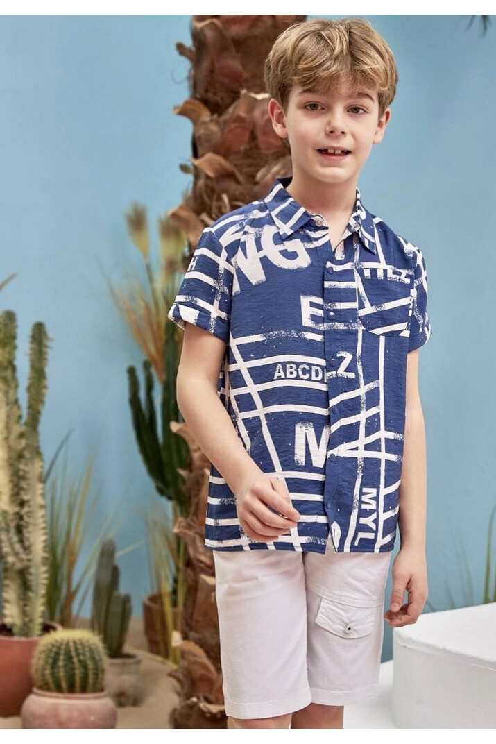 ERKEK YAZILI GÖMLEKLİ ŞORTLU TAKIM