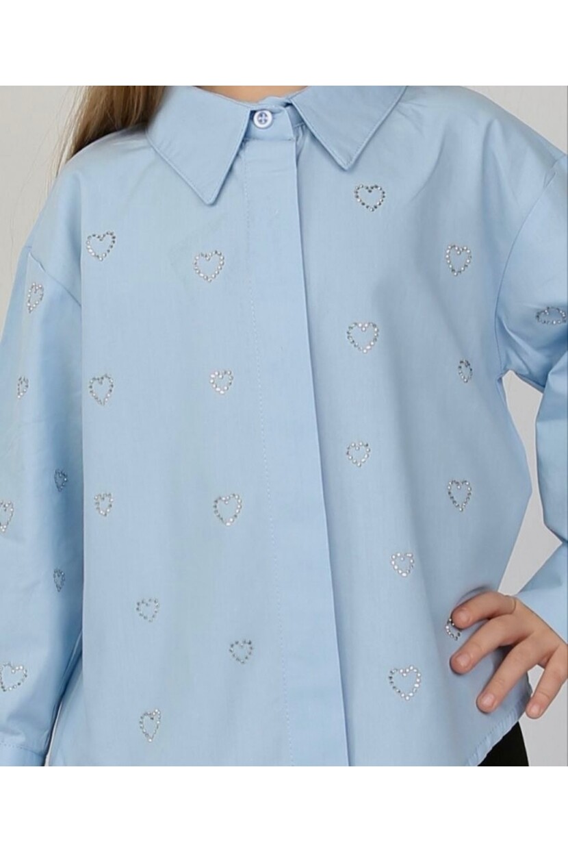 KALPLİ TAŞ DETAYLI POPLİN GÖMLEK