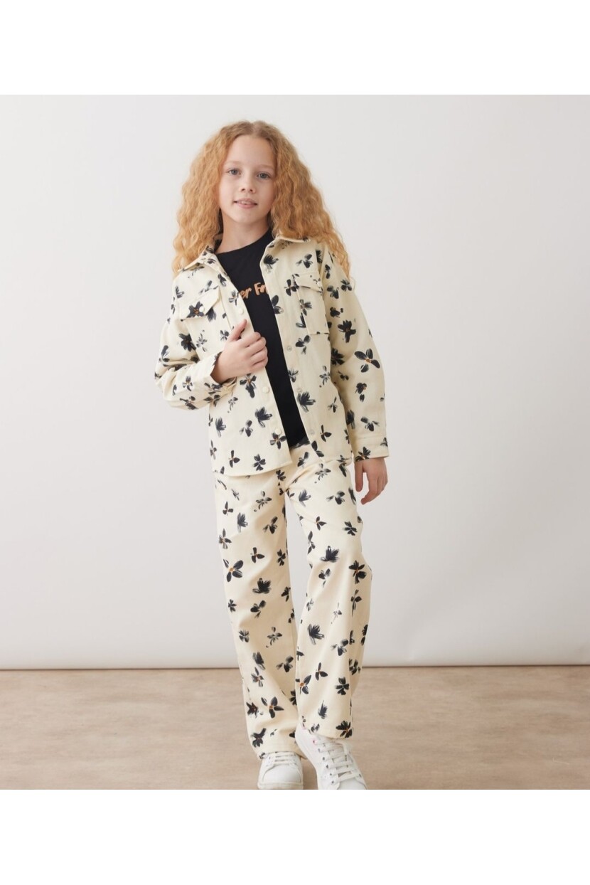 KIZ ÇİÇEK DESENLİ  GABARDİN TAKIM