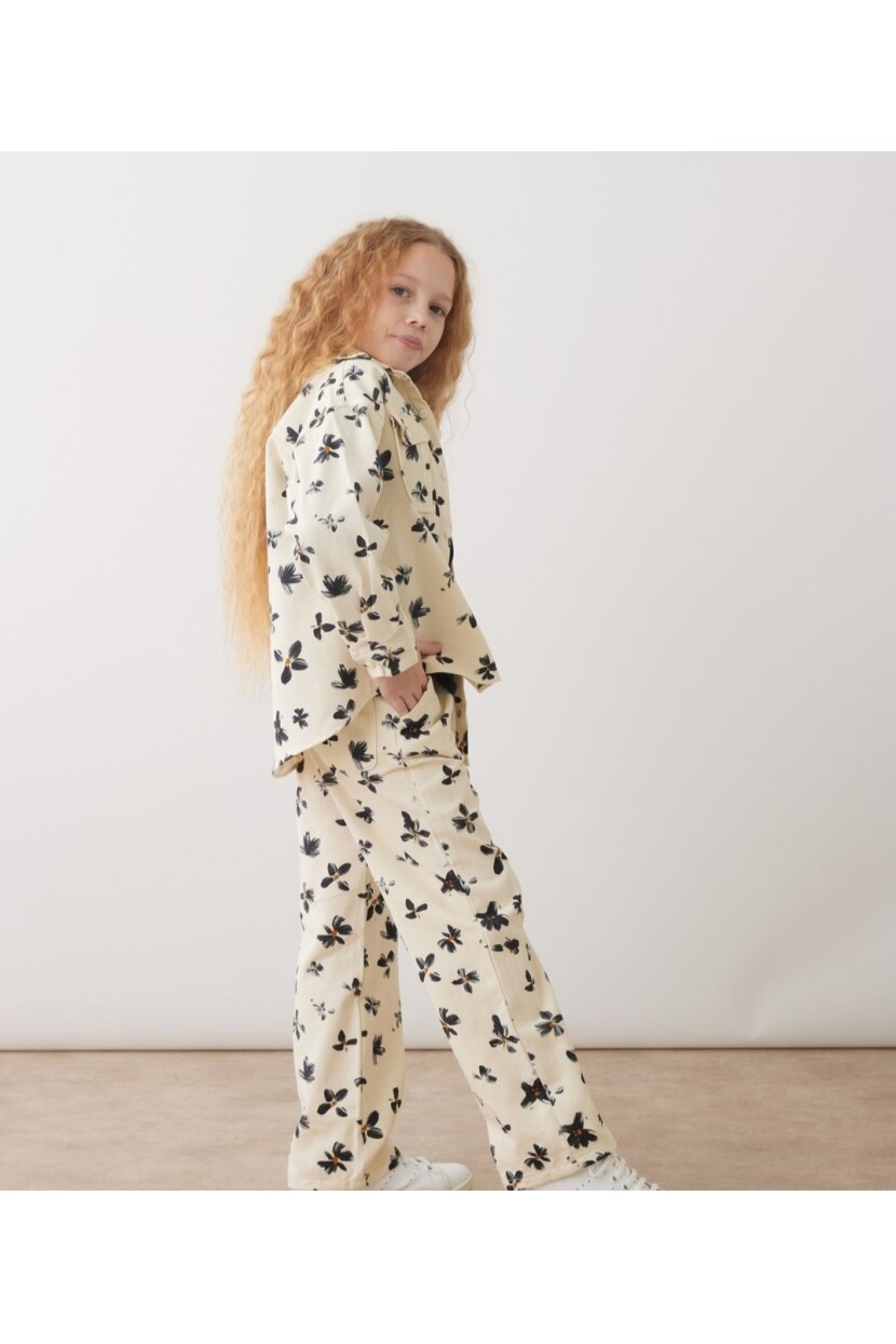 KIZ ÇİÇEK DESENLİ  GABARDİN TAKIM