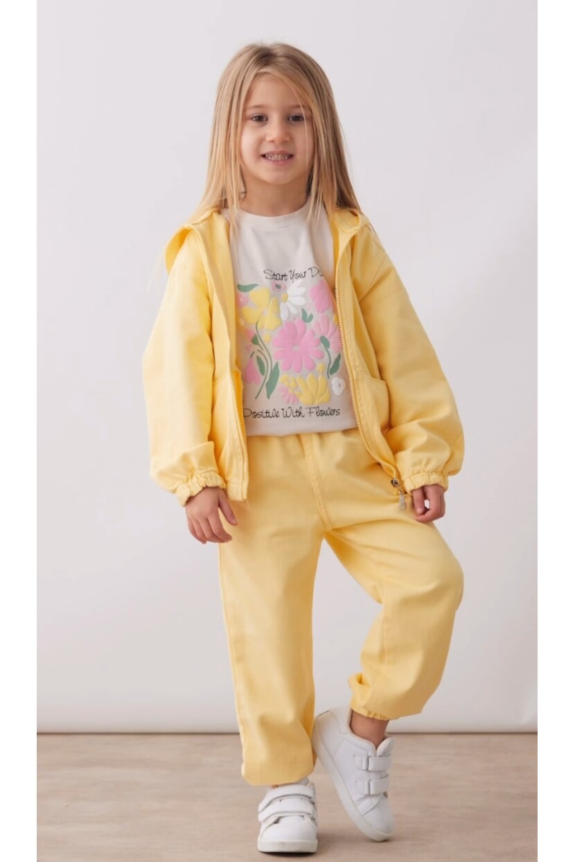 KIZ ÜÇLÜ DOKUMA CEKET-TSHIRT-PANTOLON TAKIM