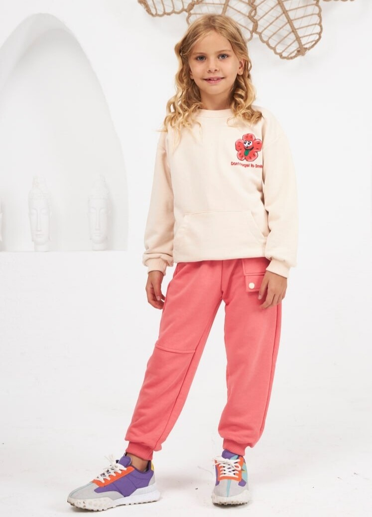 KIZ ÇİÇEK BASKILI EŞOFMAN TAKIMI