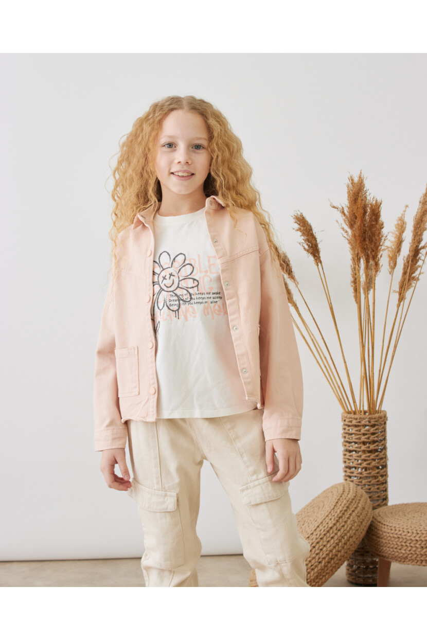 KIZ ÇİÇEK DESENLİ CEKET-TSHIRT İKİLİ TAKIM