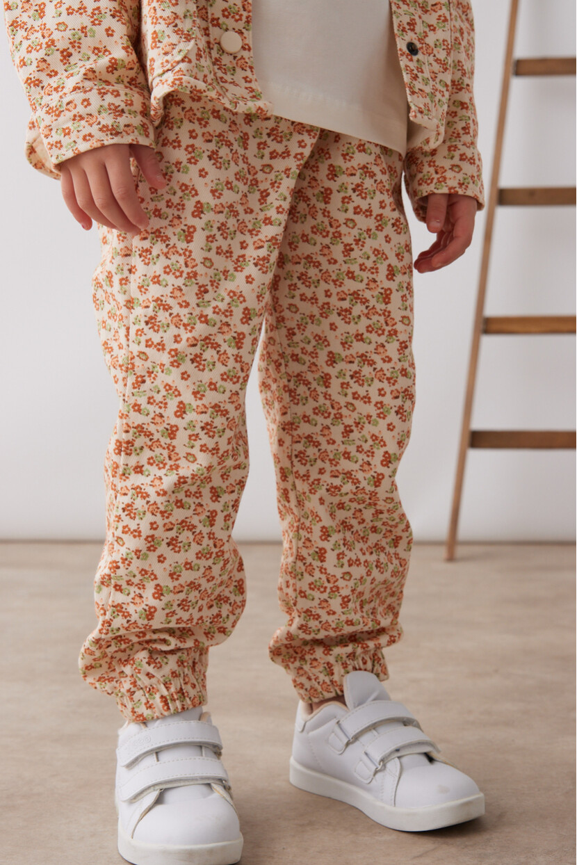 KIZ ÇİÇEK DESENLİ DOKUMA ÜÇLÜ TAKIM