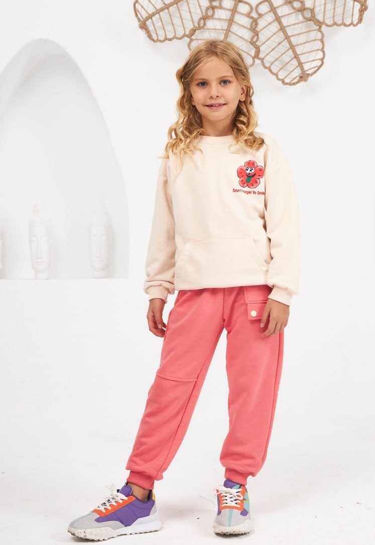 KIZ ÇİÇEK DESENLİ EŞOFMAN TAKIMI