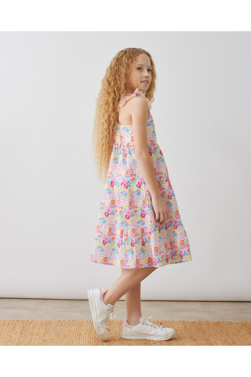 KIZ ÇİÇEK DESENLİ POPLİN ELBİSE