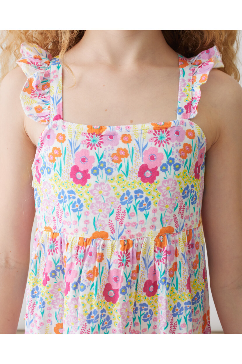 KIZ ÇİÇEK DESENLİ POPLİN ELBİSE