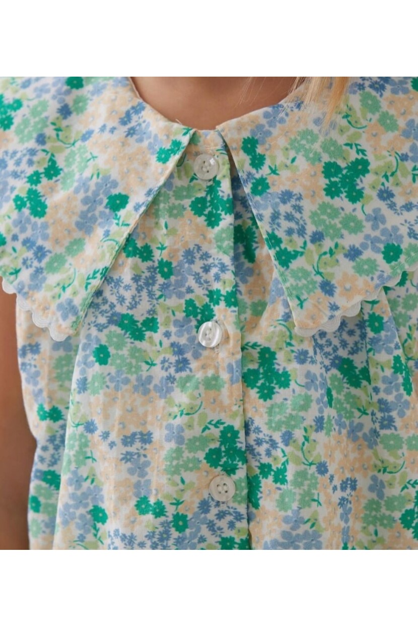 KIZ ÇİÇEK DESENLİ POPLİN ELBİSE