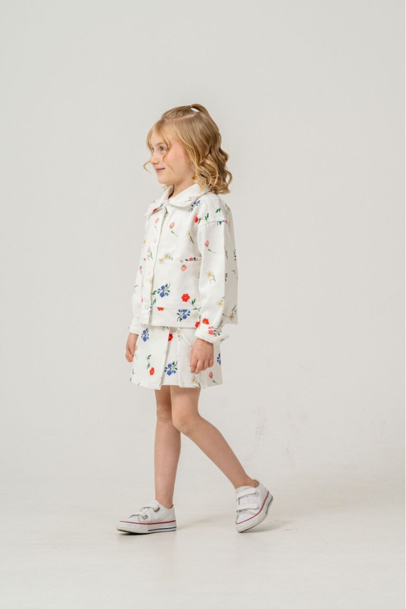 KIZ ÇİÇEK DESENLİ ŞORT ETEK CEKET TAKIM