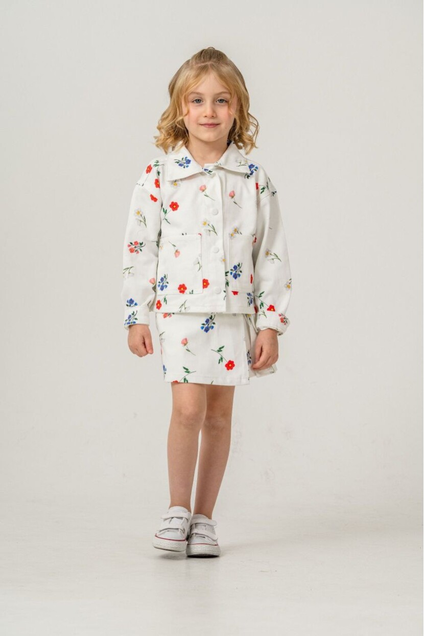 KIZ ÇİÇEK DESENLİ ŞORT ETEK CEKET TAKIM