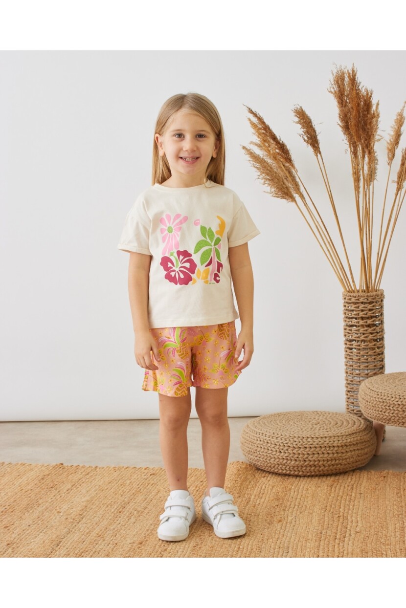 KIZ ÇİÇEK DESENLİ ŞORTLU TAKIM