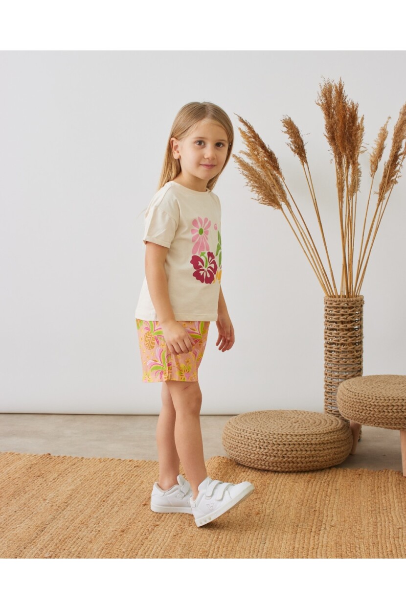 KIZ ÇİÇEK DESENLİ ŞORTLU TAKIM