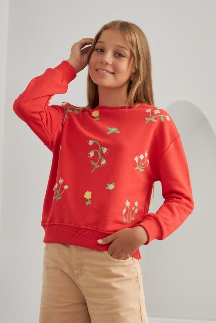 KIZ ÇİÇEK DESENLİ SWEATSHİRT