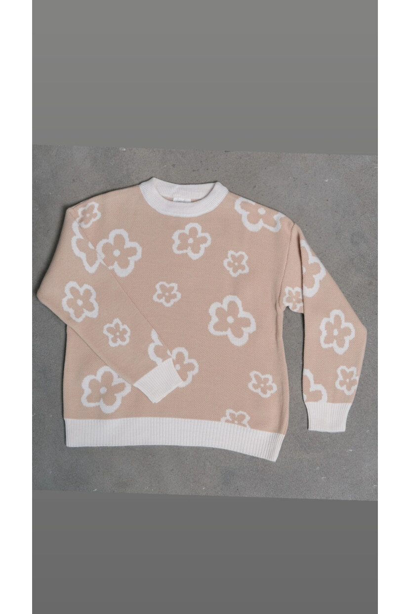 KIZ ÇİÇEK DESENLİ TRİKO KAZAK