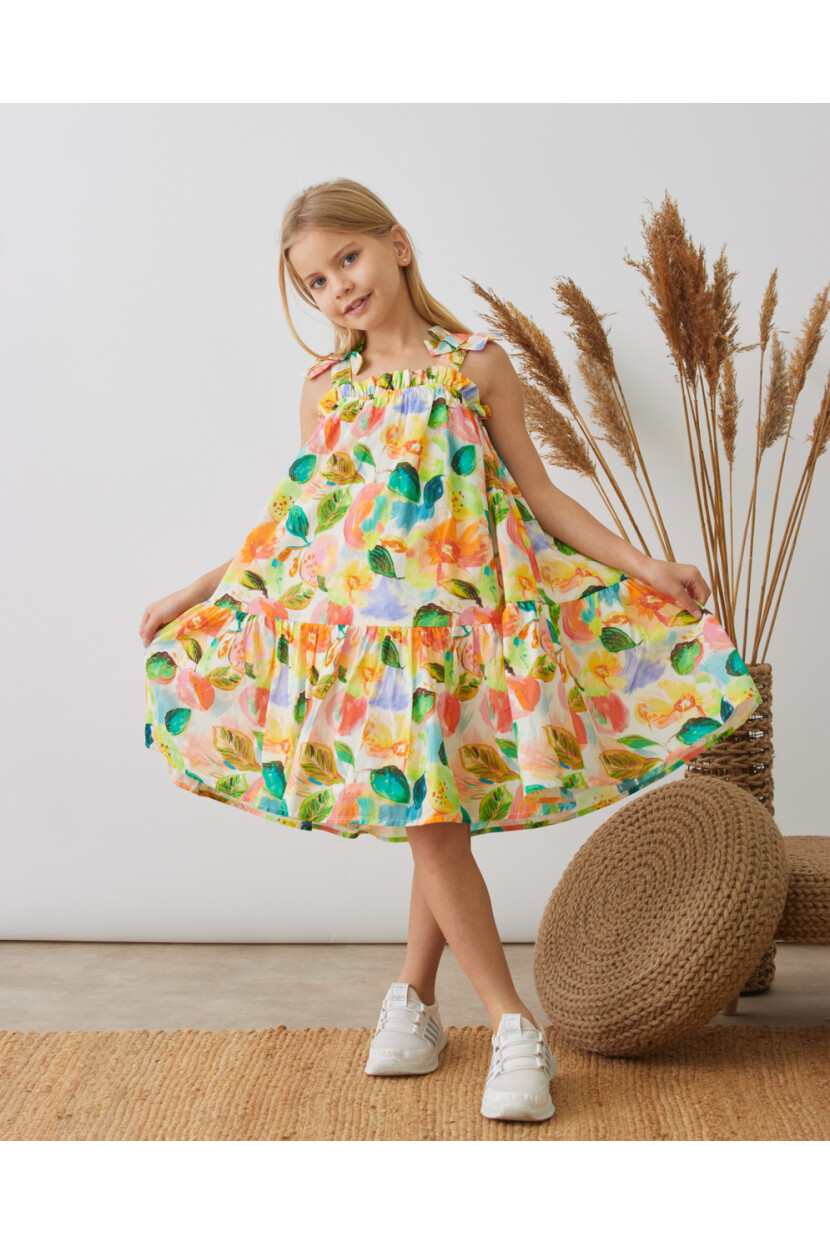 KIZ ÇİÇEK DESENLİ VUAL ELBİSE