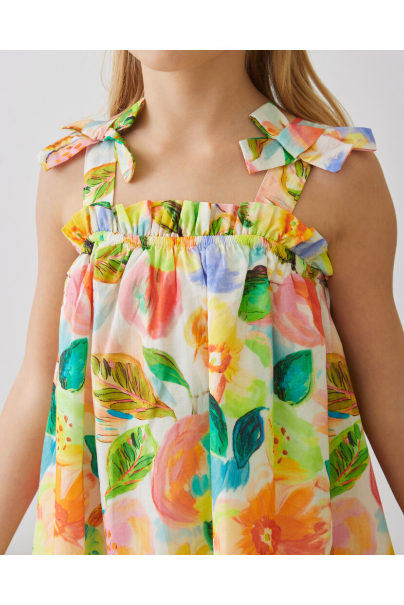 KIZ ÇİÇEK DESENLİ VUAL ELBİSE