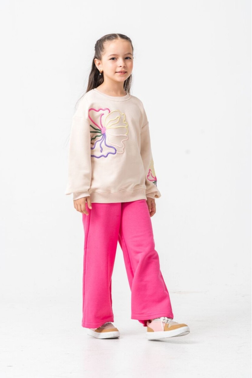 KIZ ÇİÇEK NAKIŞLI DETAYLI TAKIM