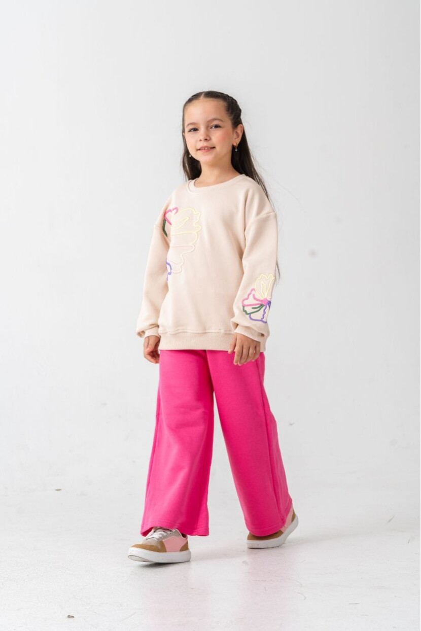 KIZ ÇİÇEK NAKIŞLI DETAYLI TAKIM