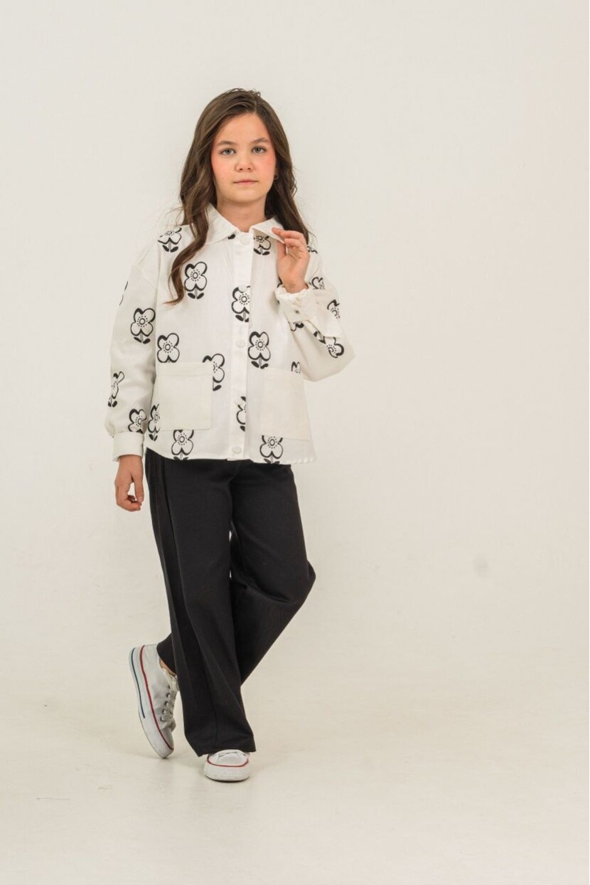 KIZ ÇİÇEK SÜSLEMELİ DOKUMA TAKIM