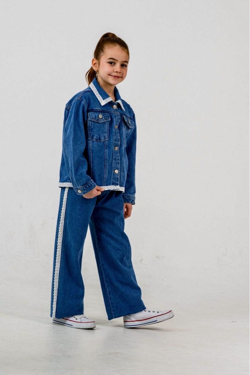 KIZ DANTEL İŞLEMELİ DENİM TAKIM