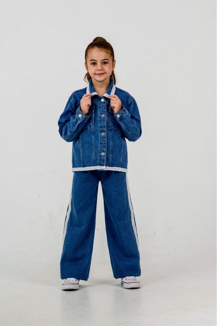 KIZ DANTEL İŞLEMELİ DENİM TAKIM
