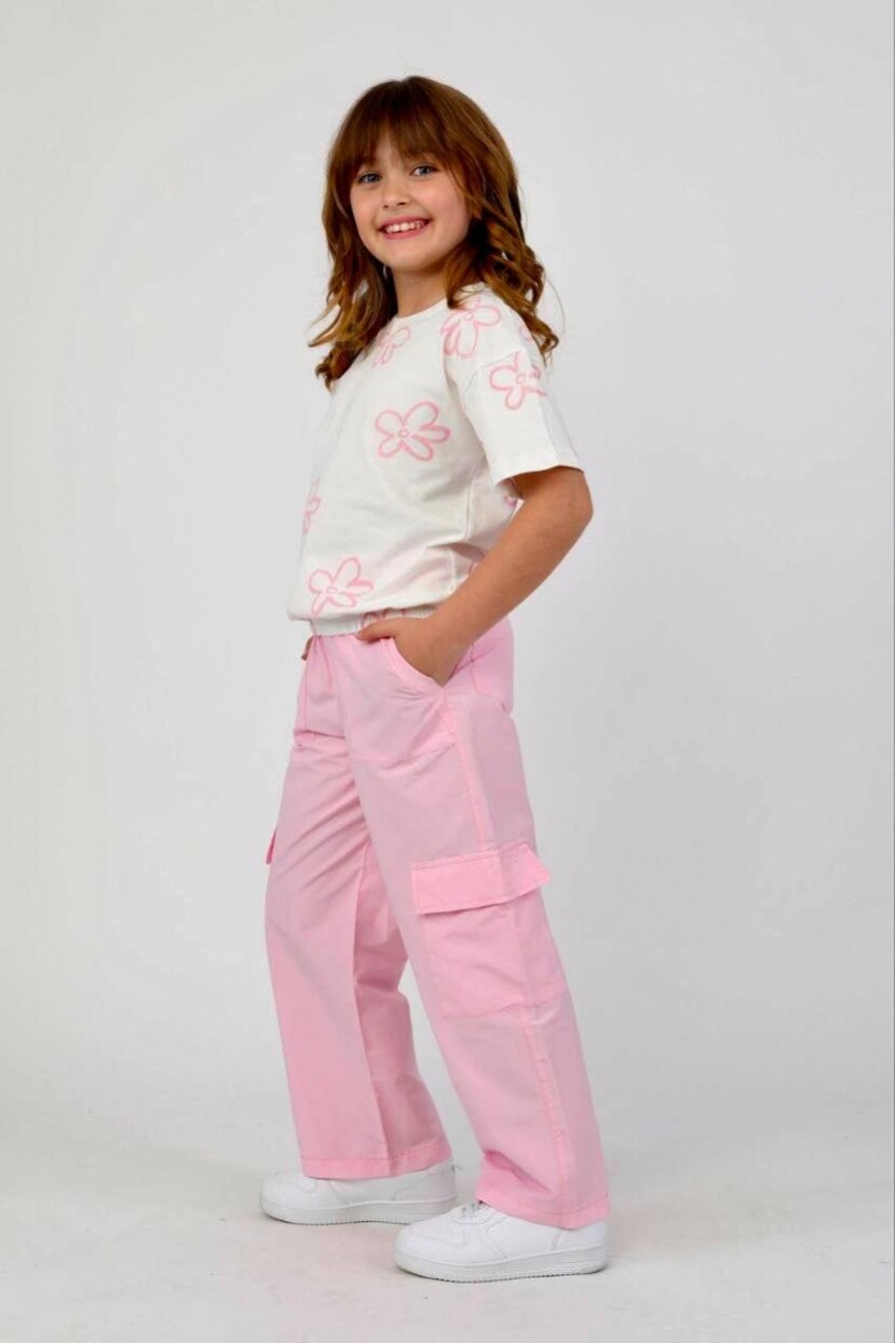 KIZ DOKUMA CEPLİ PANTOLON SİMLİ PARILTILI T-SHİRT TAKIM