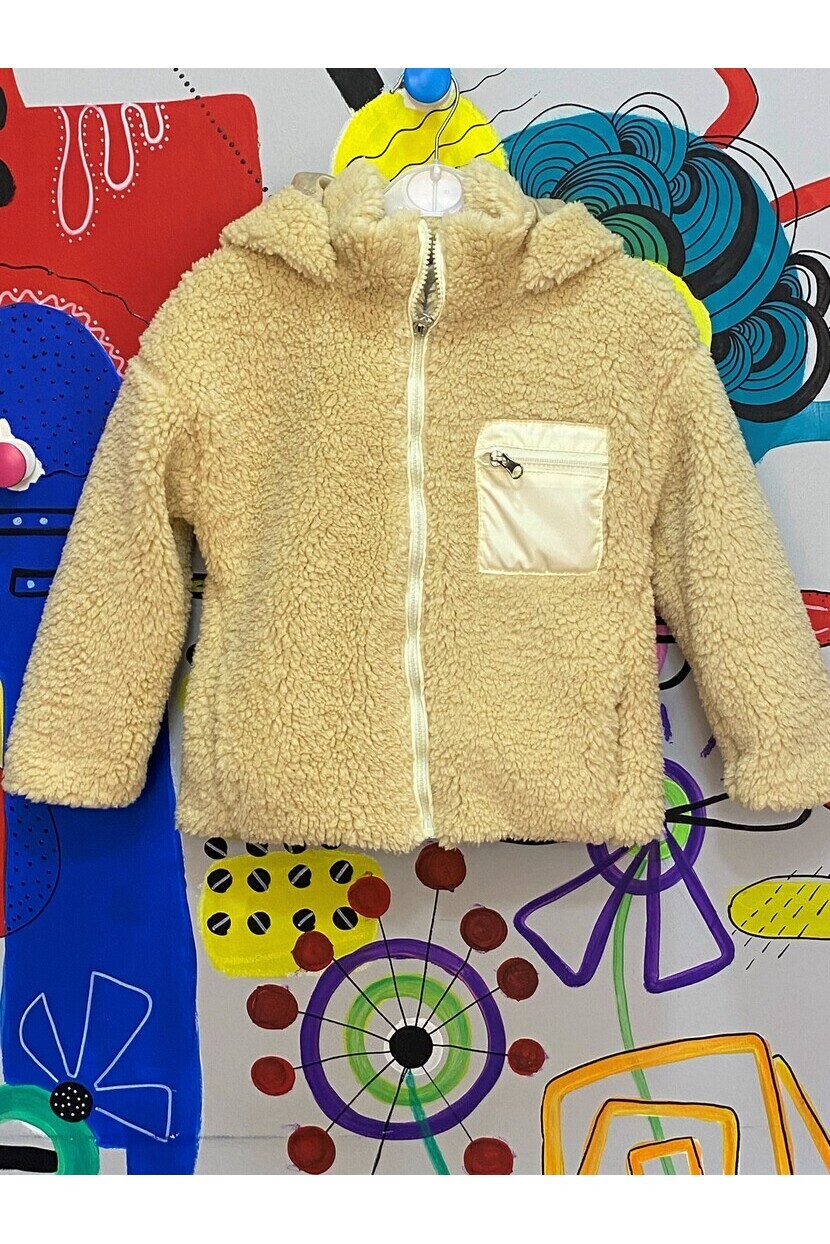 Kız Ekru Peluş Mont