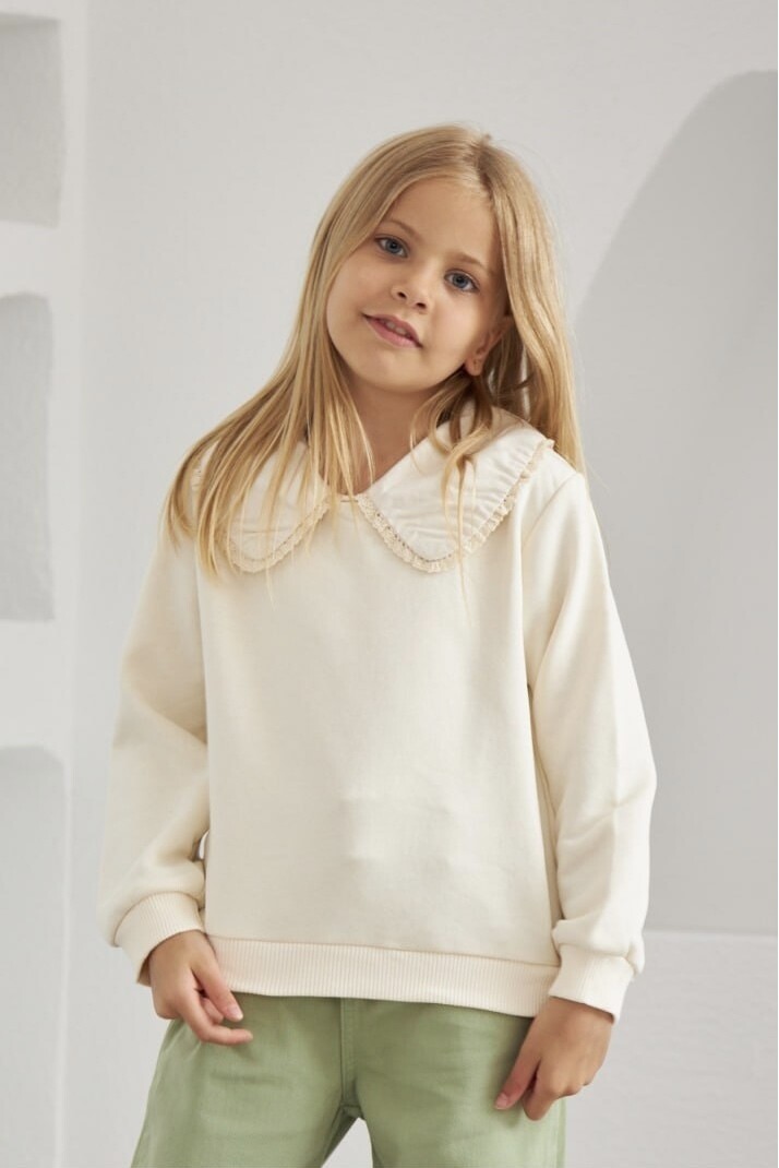 KIZ EKRU YAKALI TSHİRT