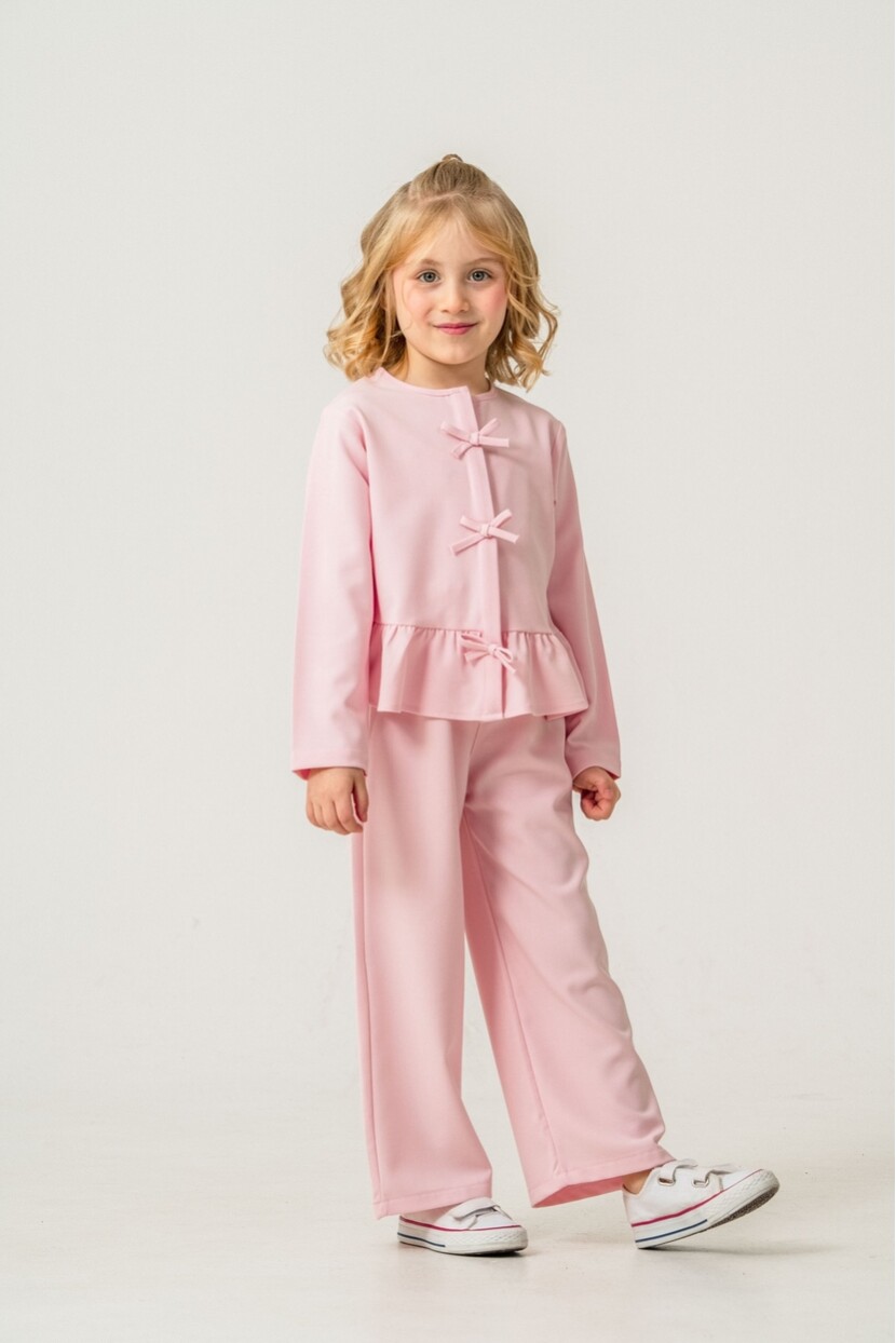 KIZ FİYONK DETAYLI GÖMLEKLİ DOKUMA TAKIM