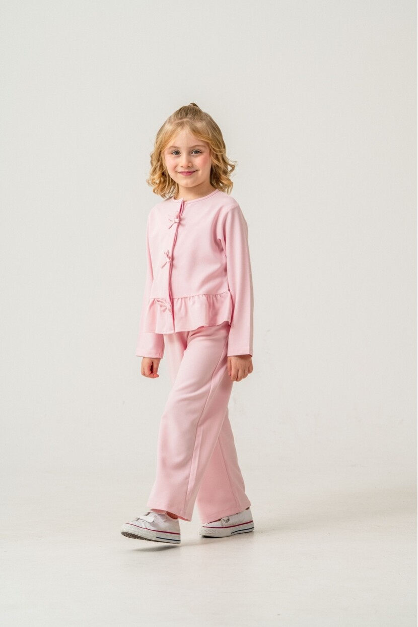 KIZ FİYONK DETAYLI GÖMLEKLİ DOKUMA TAKIM