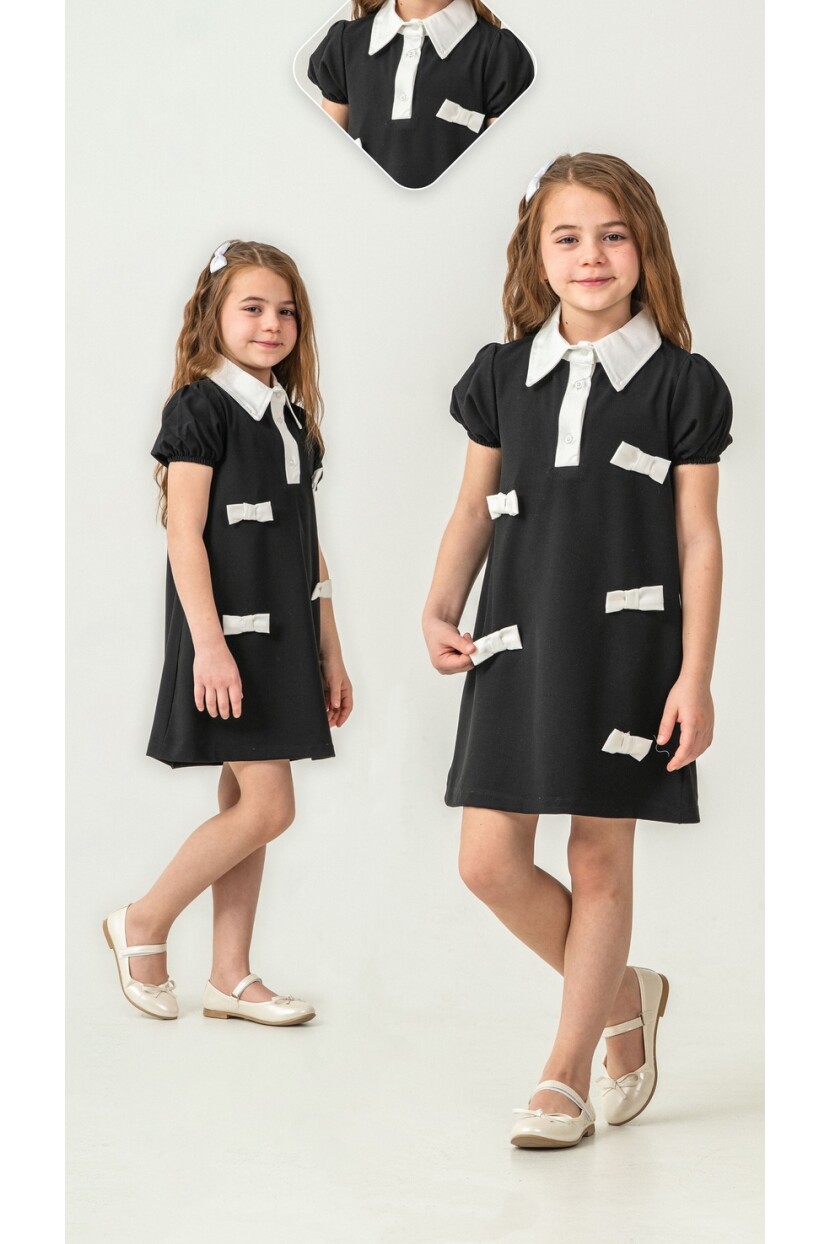 KIZ FİYONK YAKA DETAYLI DOKUMA ELBİSE