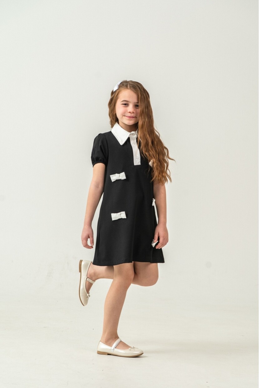 KIZ FİYONK YAKA DETAYLI DOKUMA ELBİSE