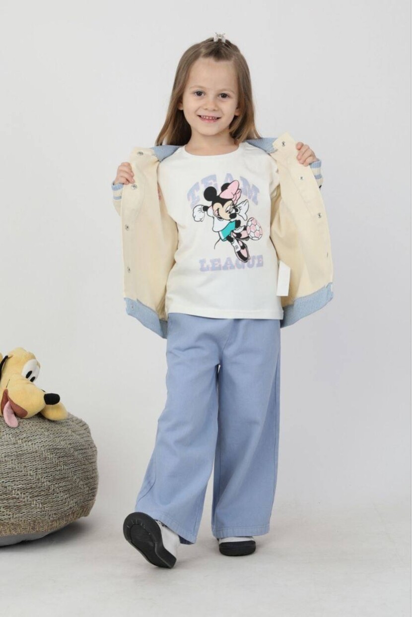 KIZ GABARDİN MİNNİ MOUSE DESENLİ 3 LÜ TAKIM