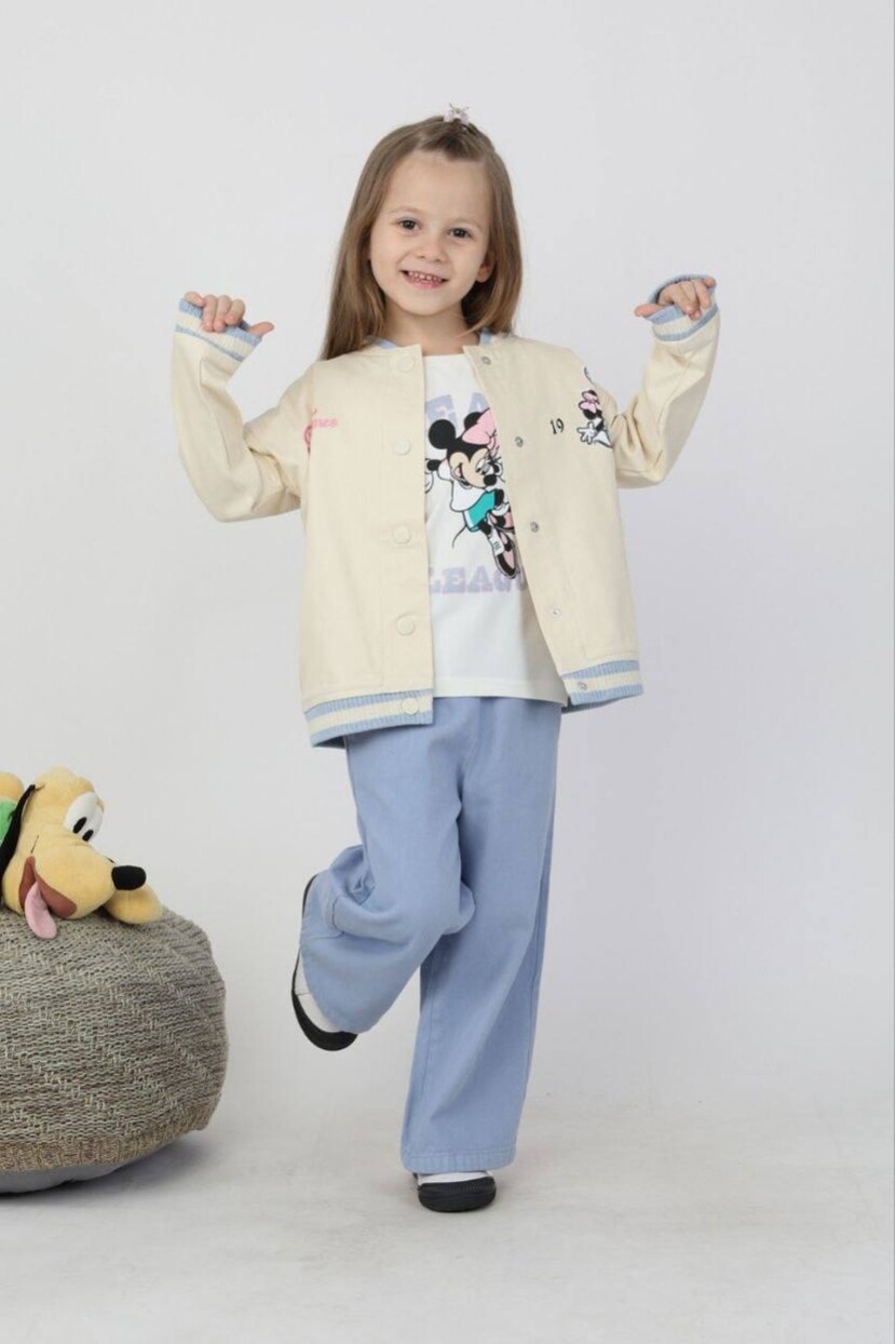 KIZ GABARDİN MİNNİ MOUSE DESENLİ 3 LÜ TAKIM