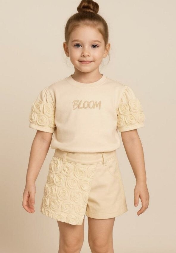 KIZ GÜL DETAYLI ŞORT ETEKLİ TAKIM