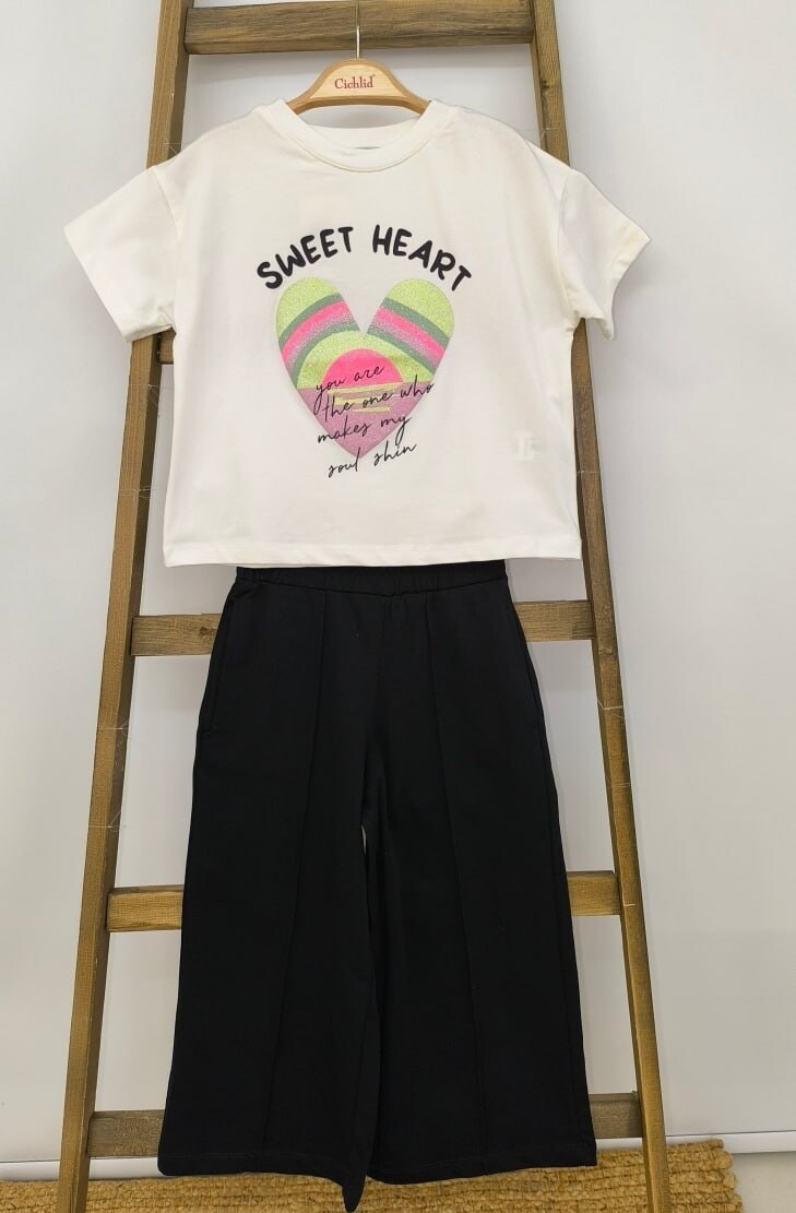 KIZ KALP DESENLİ BOL PAÇALI PANTOLON TAKIM