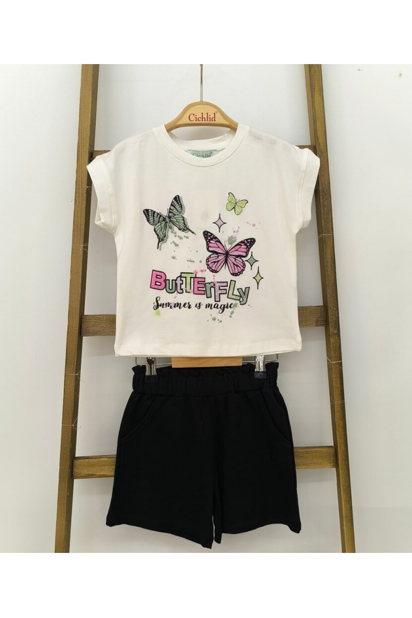 KIZ KELEBEK DESENLİ  ŞORTLU TAKIM