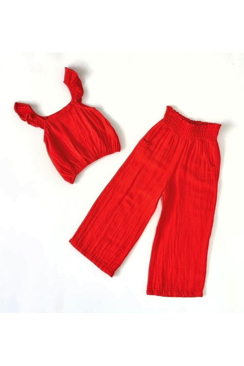 KIZ KIRMIZI MÜSLİN TAKIM